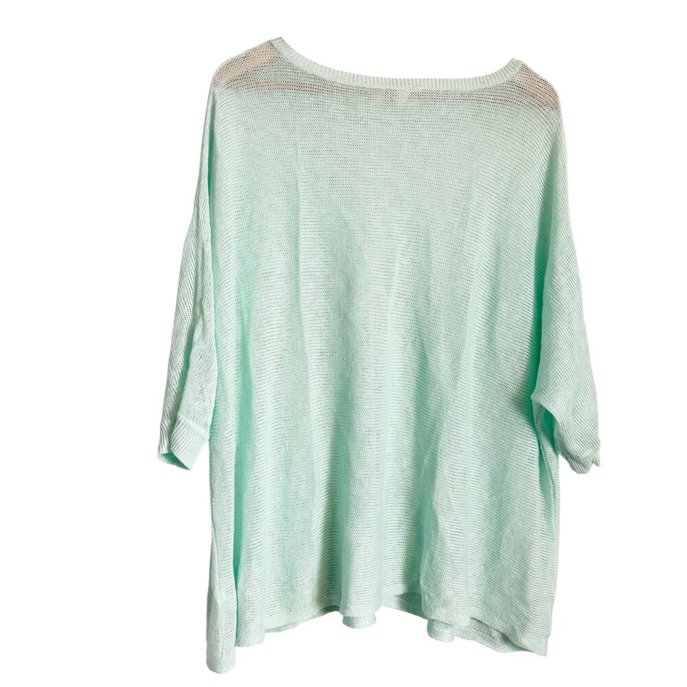Eileen Fisher Seafoam Mint 100% Linen Knit 3/4 Sleeve Pullover Top Size Large